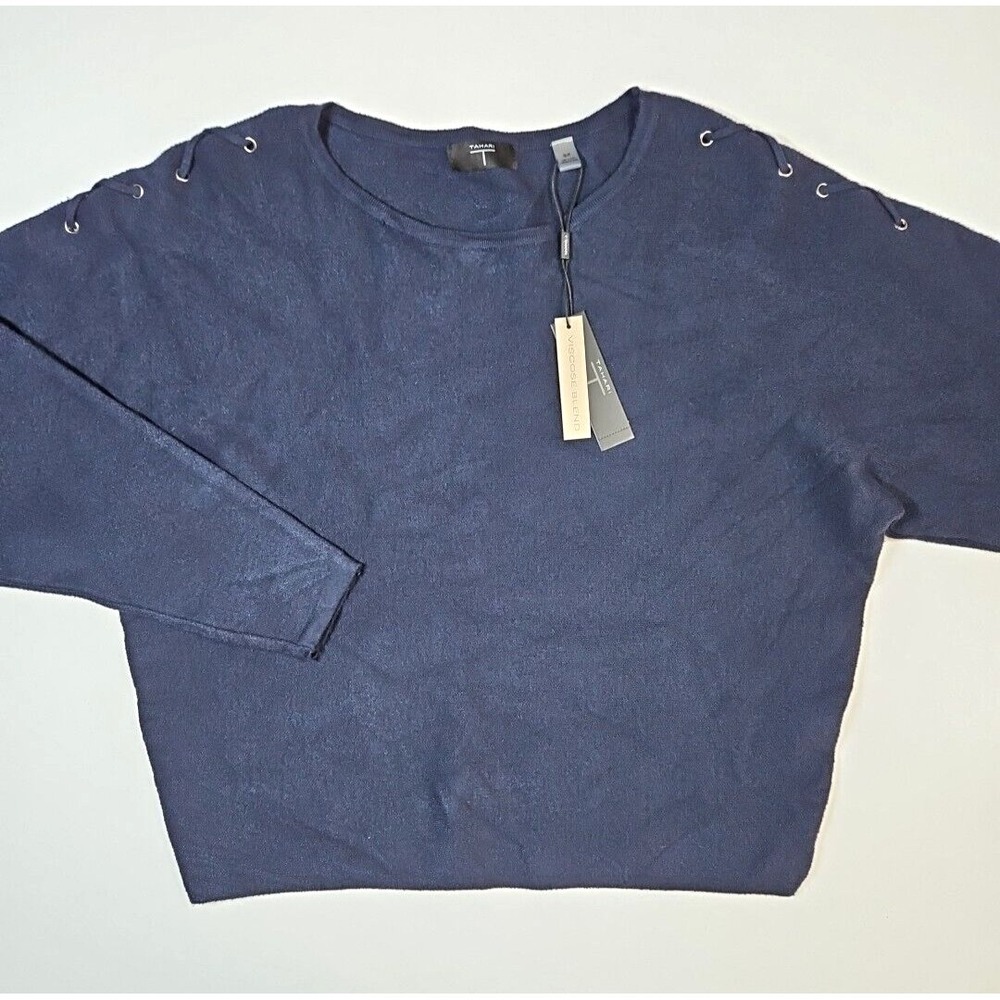 Tahari Women's Blue Viscose Blend Long Sleeve Pullover‎ Sweater Size Small NWT